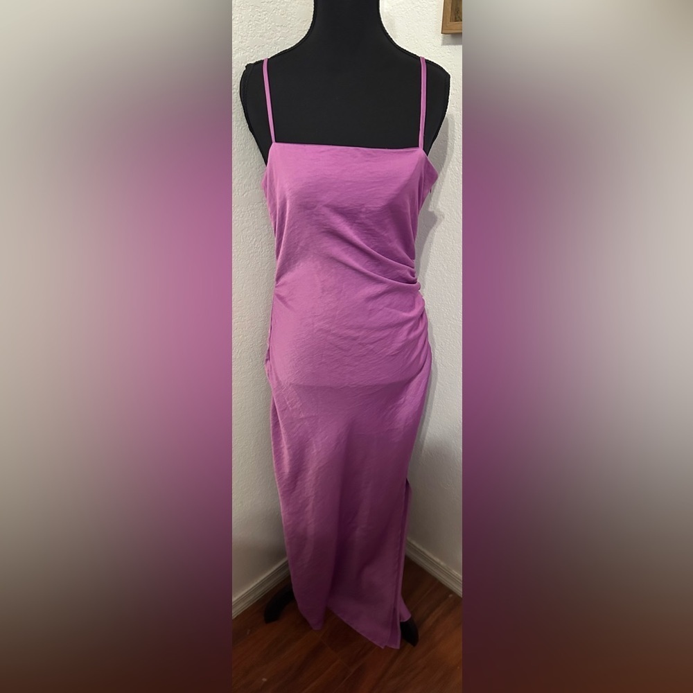 Revolve X House of Harlow 1960 Side Ruched Satin Slip Midi Dress in Purple - L